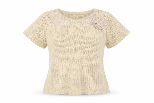 Stephan V Women’s Beige XL V-Neck Beaded Open-Knit Jumper