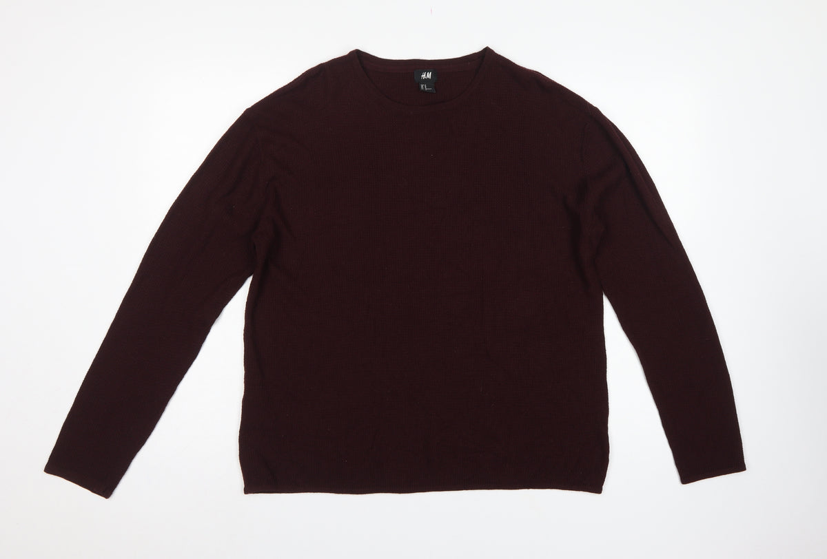H&M Men's Brown M Crew Neck Fine Knit Acrylic Pullover Jumper