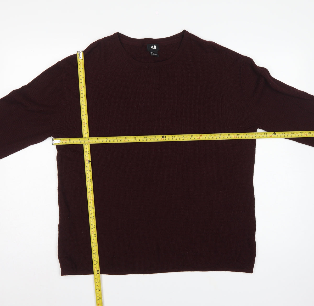 H&M Men's Brown M Crew Neck Fine Knit Acrylic Pullover Jumper