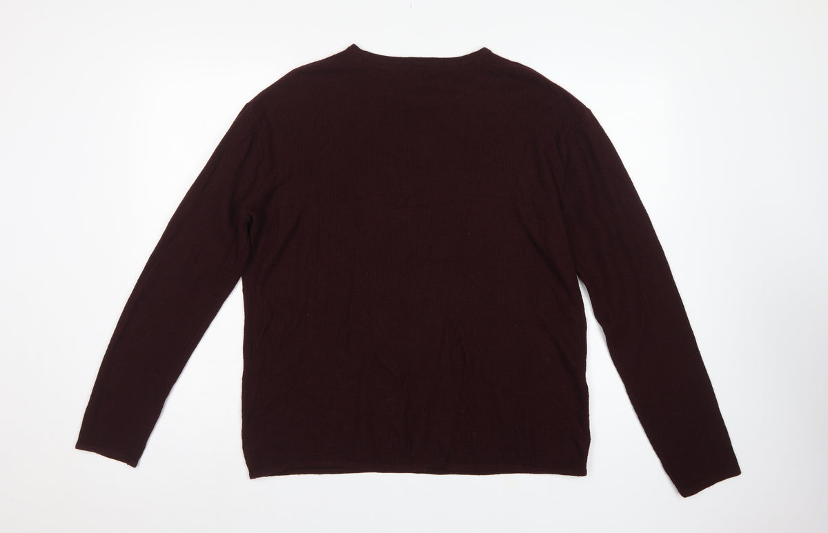 H&M Men's Brown M Crew Neck Fine Knit Acrylic Pullover Jumper