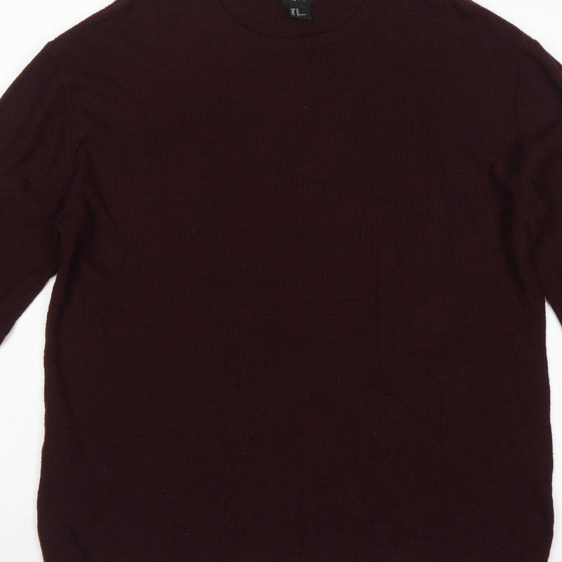 H&M Men's Brown M Crew Neck Fine Knit Acrylic Pullover Jumper