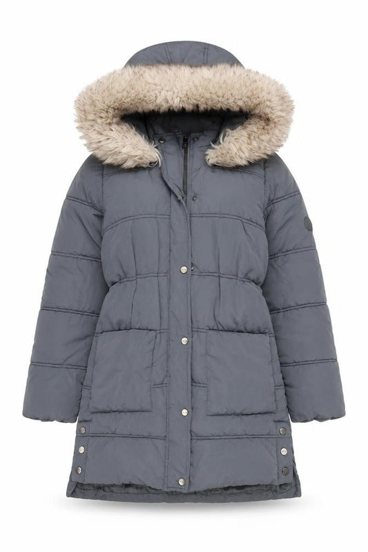 Lipsy London Girls Grey 12 Years Long Hooded Faux Fur Puffer Coat
