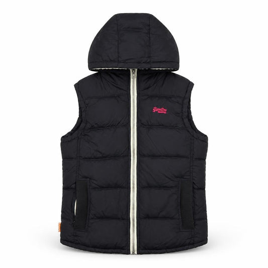 Superdry Women Black M Hooded Padded Puffer Waistcoat Gilet