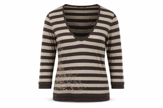 Bianca Women Brown Beige Striped Scoop Neck Tunic Jumper UK 10