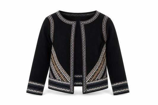 Monsoon Women Black Aztec Embroidered Open Cardigan Size S