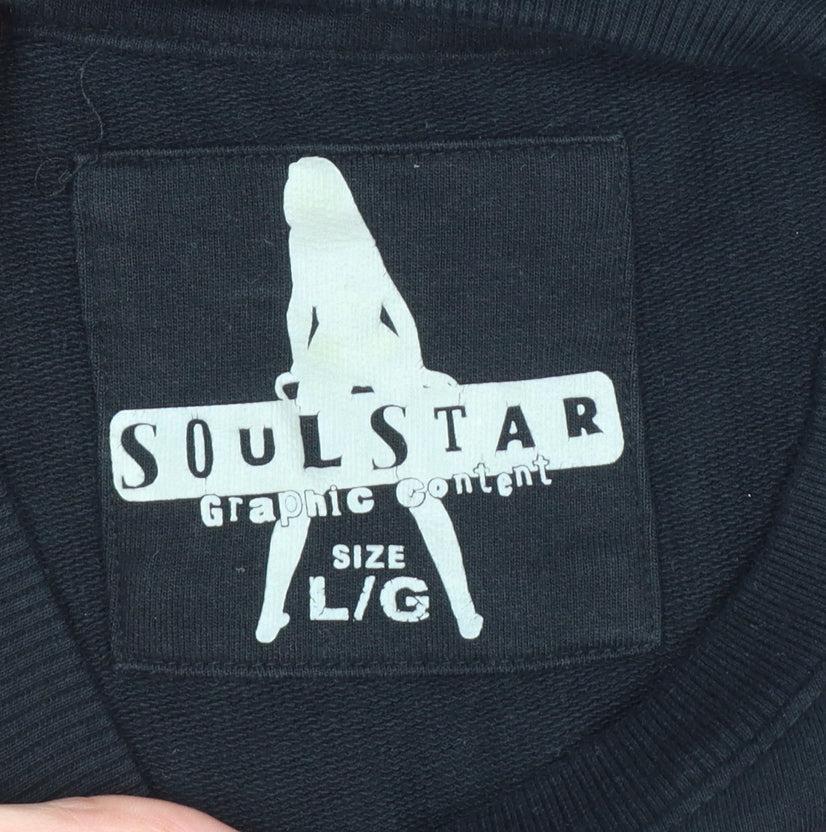 Soul Star Men's Black L Graphic Print Crew Neck Pullover Sweatshirt