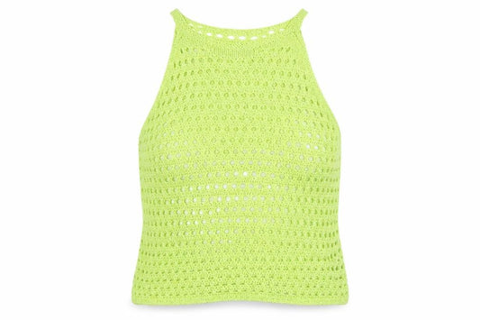 Stradivarius Women Green M Crochet Knit Sheer Camisole Tank Top