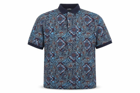 Next Men’s XXL Blue Paisley Cotton Short Sleeve Polo Shirt