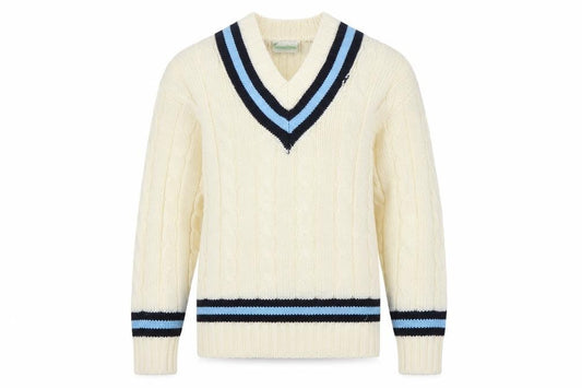 Falcon Sportswear Men’s Ivory M Cable Knit V-Neck Cricket Jumper