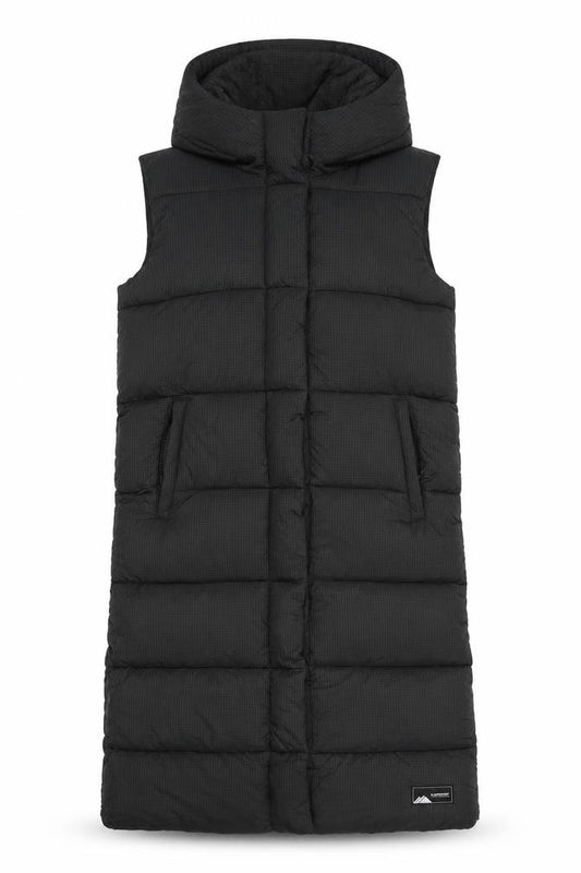 Superdry Women Black UK 10 Touchline Long Hooded Puffer Gilet Waistcoat