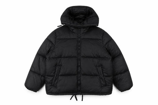 H&M Women Black UK 16 Hooded Puffer Jacket Short Quilted