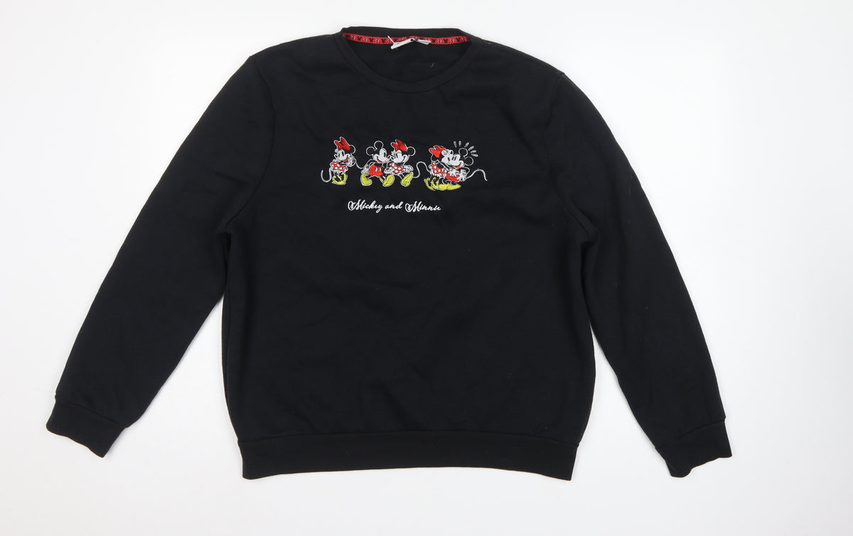 Disney Women’s Black L Pullover Mickey & Minnie Crew Sweatshirt