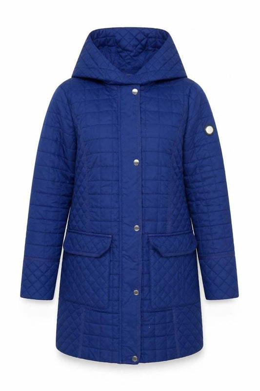 DKNY Women’s Blue S Quilted Hooded Puffer Mid-Length Coat