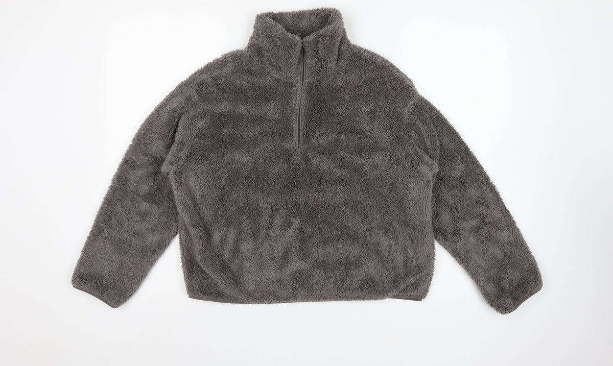 H&M Women Grey XS Fleece 1/4 Zip High Neck Pullover Sweatshirt