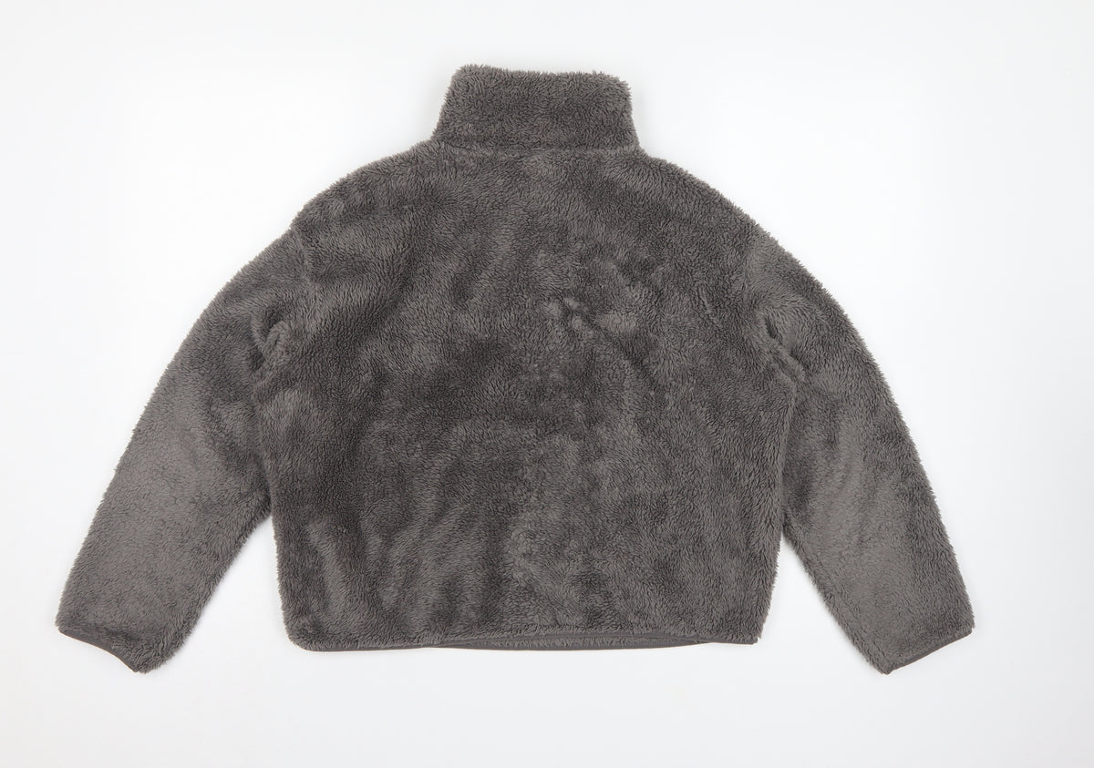 H&M Women Grey XS Fleece 1/4 Zip High Neck Pullover Sweatshirt