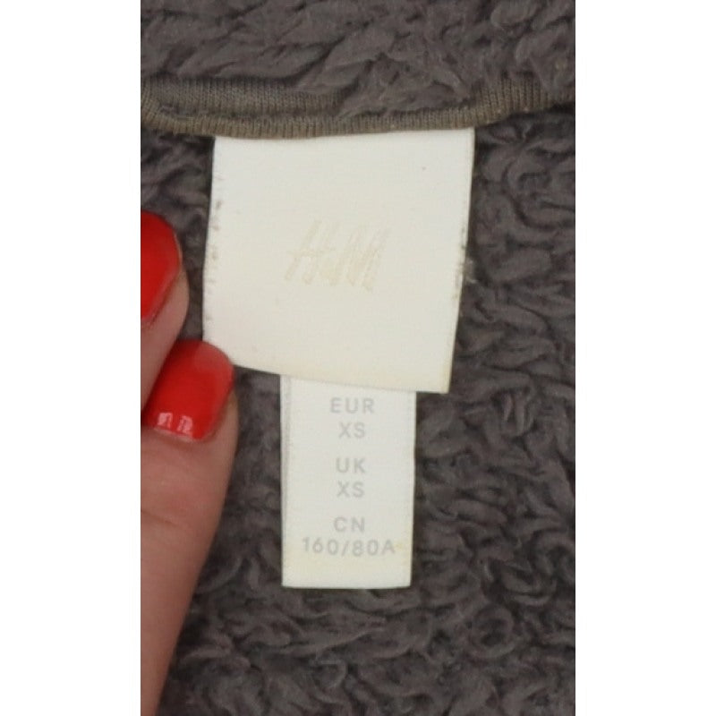 H&M Women Grey XS Fleece 1/4 Zip High Neck Pullover Sweatshirt