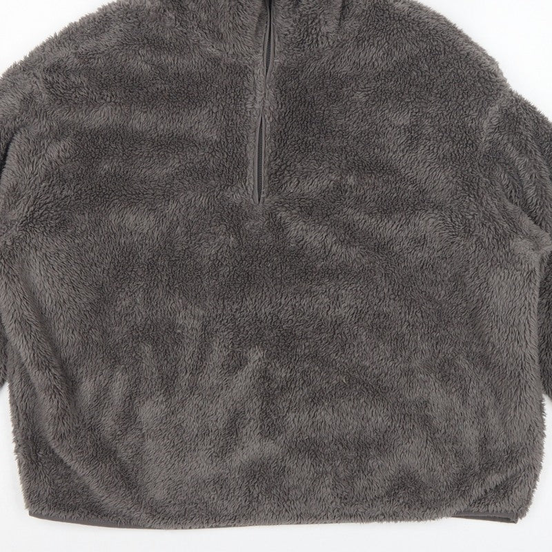 H&M Women Grey XS Fleece 1/4 Zip High Neck Pullover Sweatshirt