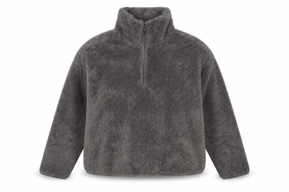 H&M Women Grey XS Fleece 1/4 Zip High Neck Pullover Sweatshirt