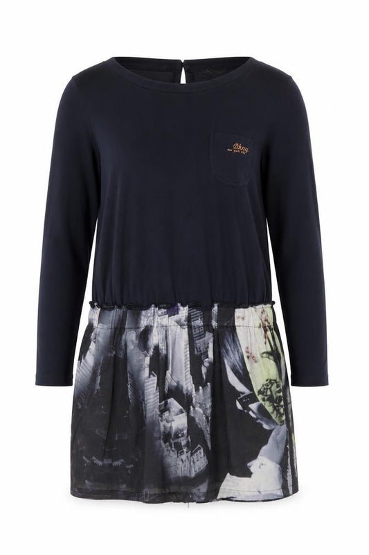 DKNY Women Navy Blue UK 16 Long Sleeve City Print Tunic Blouse