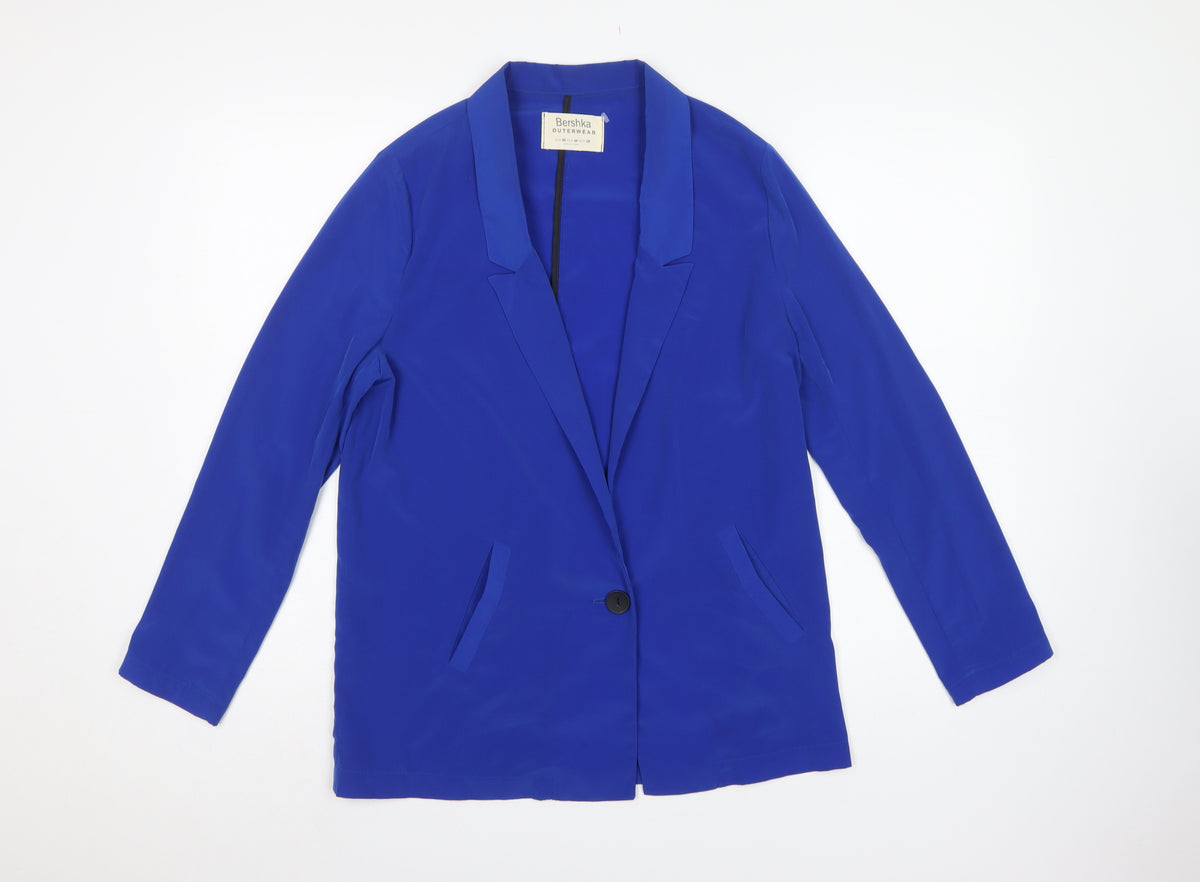 Bershka Women Blue M Single-Breasted One-Button Blazer Jacket