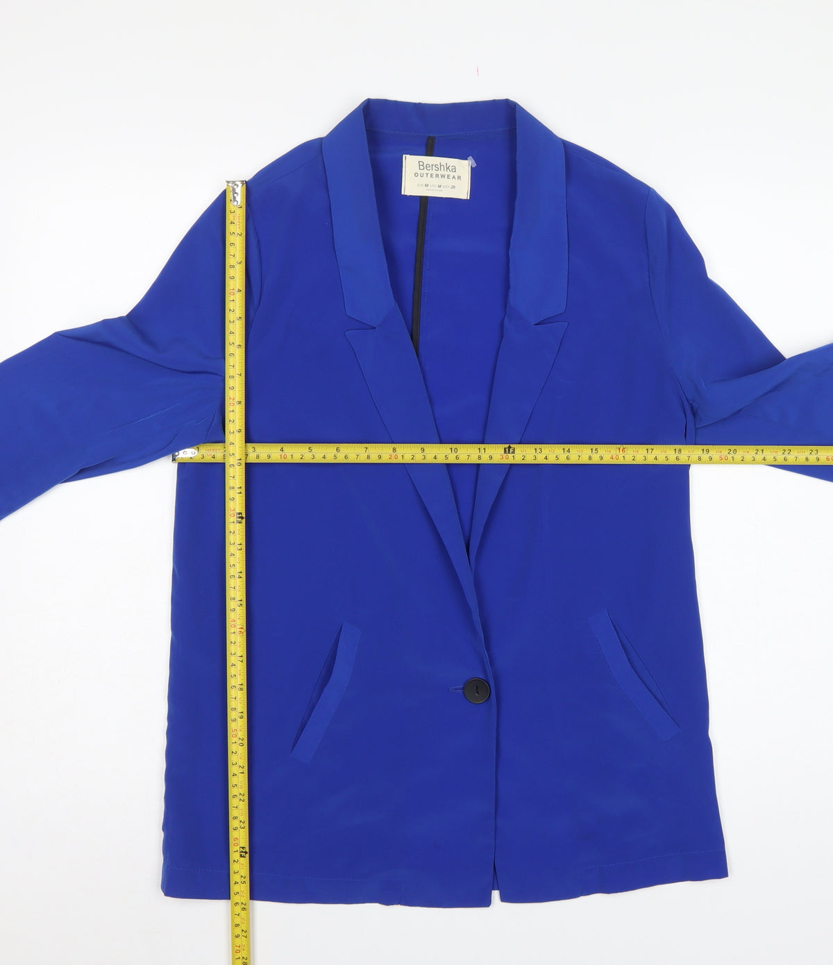 Bershka Women Blue M Single-Breasted One-Button Blazer Jacket