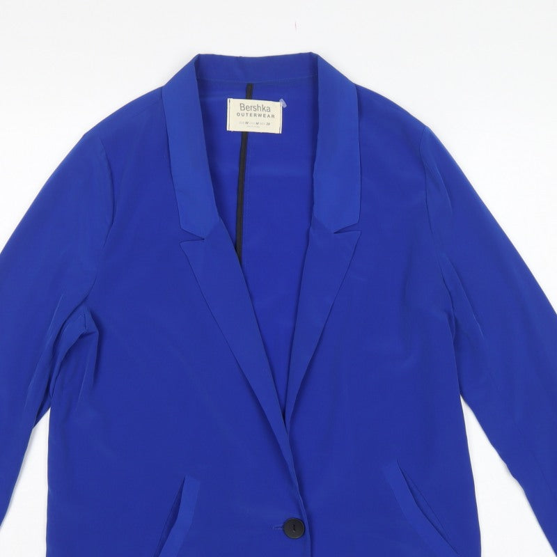Bershka Women Blue M Single-Breasted One-Button Blazer Jacket