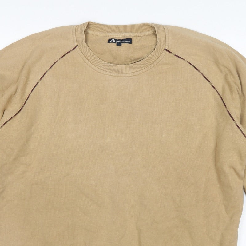 Aquascutum Men’s Beige L Crew Neck Pullover Sweatshirt