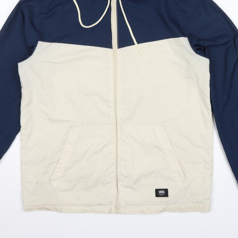 Vans Men's Blue Ivory Medium Hooded Windbreaker Jacket Full Zip