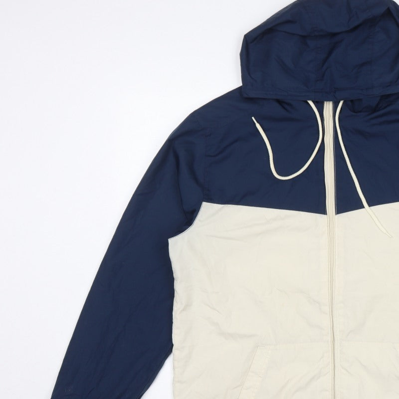 Vans Men's Blue Ivory Medium Hooded Windbreaker Jacket Full Zip