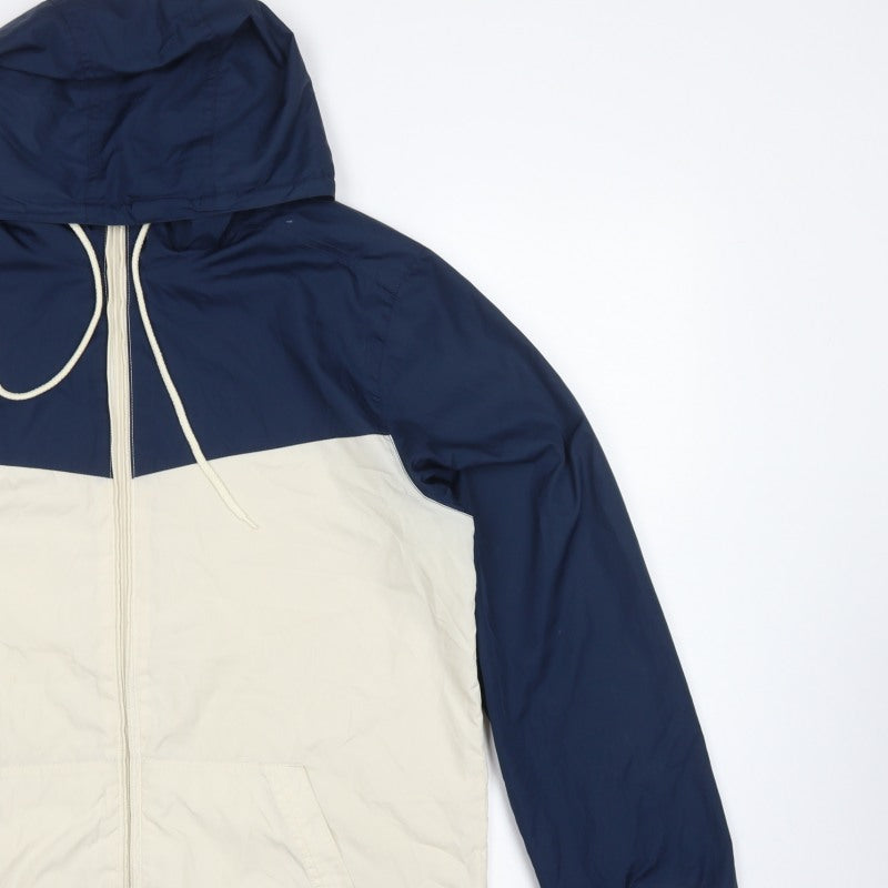 Vans Men's Blue Ivory Medium Hooded Windbreaker Jacket Full Zip