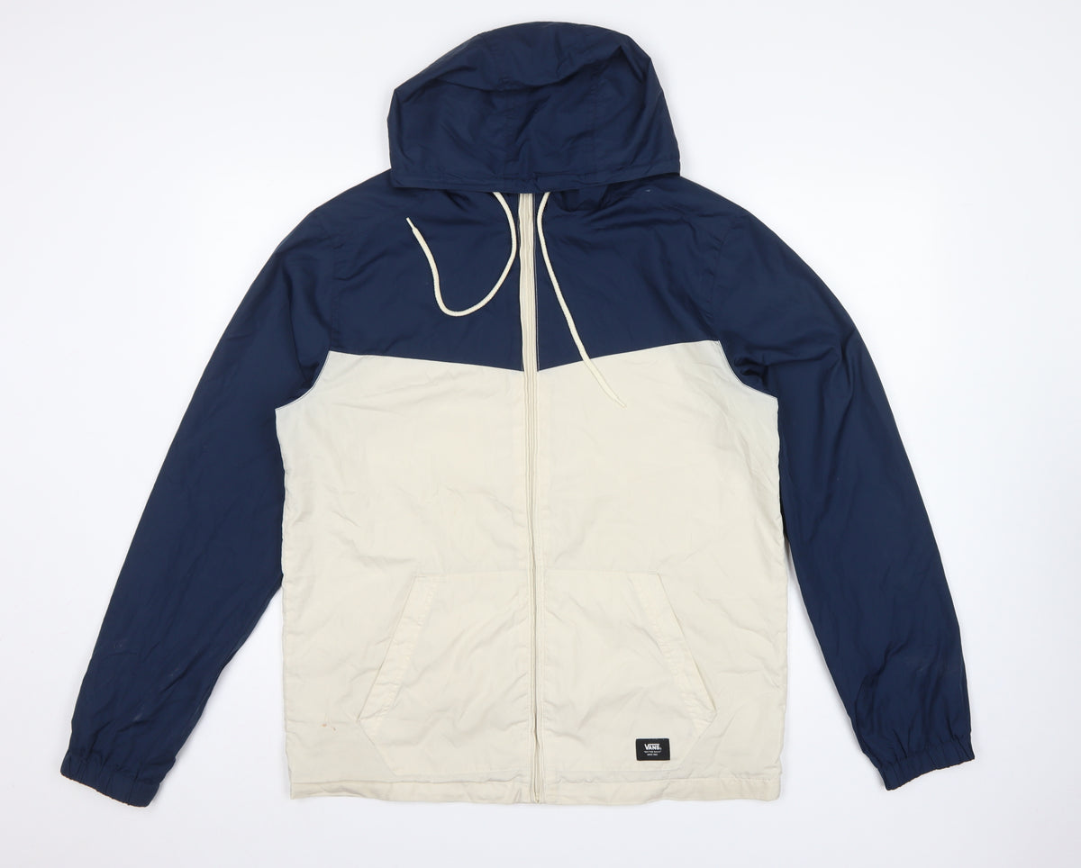 Vans Men's Blue Ivory Medium Hooded Windbreaker Jacket Full Zip