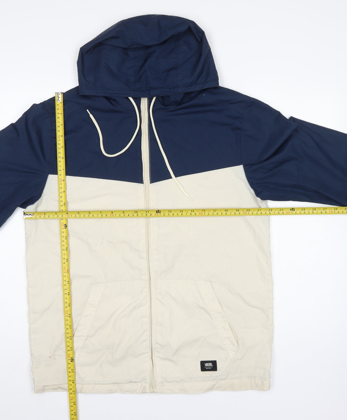 Vans Men's Blue Ivory Medium Hooded Windbreaker Jacket Full Zip