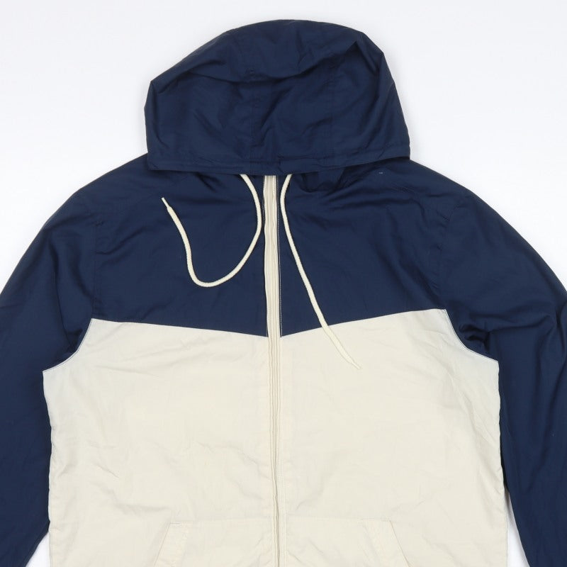 Vans Men's Blue Ivory Medium Hooded Windbreaker Jacket Full Zip