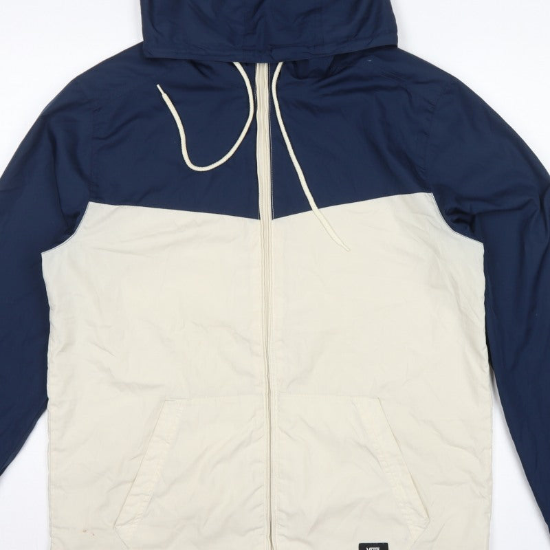 Vans Men's Blue Ivory Medium Hooded Windbreaker Jacket Full Zip