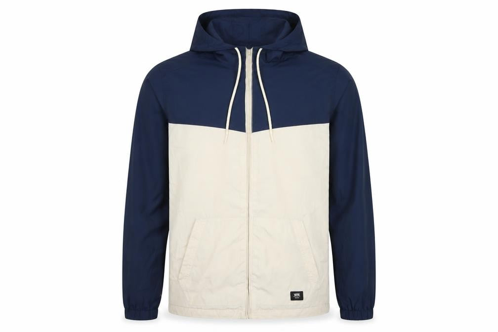 Vans Men's Blue Ivory Medium Hooded Windbreaker Jacket Full Zip