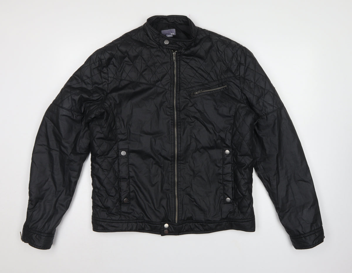 H&M Men’s Black UK 44 Quilted Biker Jacket Padded Zip