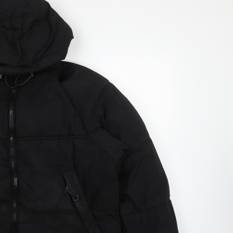 Pull&Bear Women Black S Cropped Hooded Puffer Jacket Zip
