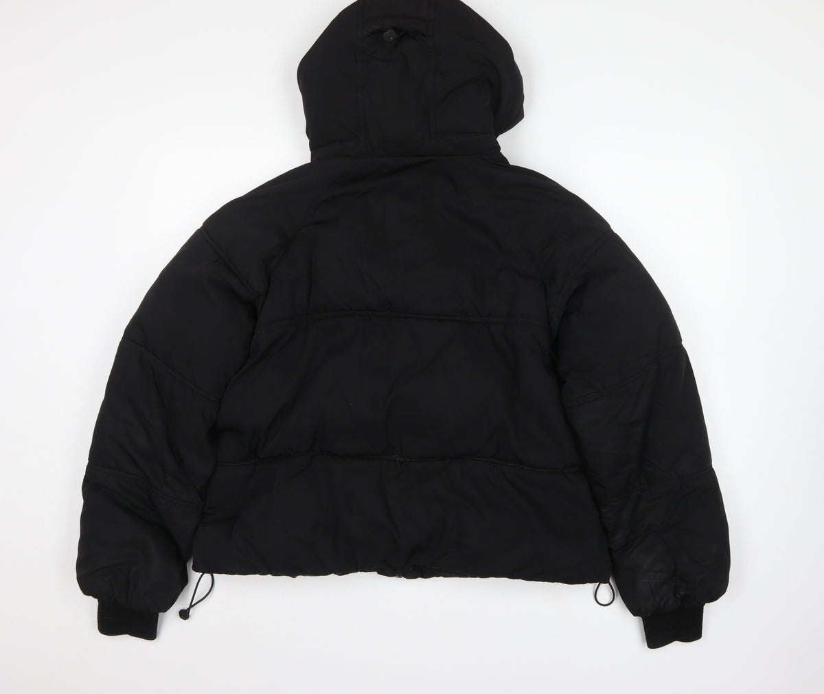 Pull&Bear Women Black S Cropped Hooded Puffer Jacket Zip