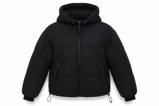 Pull&Bear Women Black S Cropped Hooded Puffer Jacket Zip