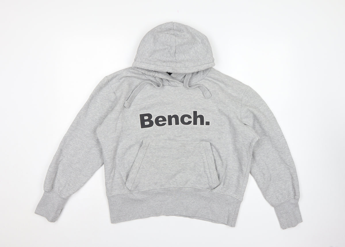Bench Women Grey UK 16 XL Logo Pullover Hoodie Kangaroo Pocket