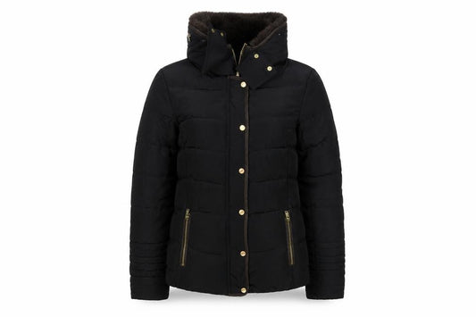 H&M Women Black Size 10 Hooded Down Puffer Jacket Gold Zip