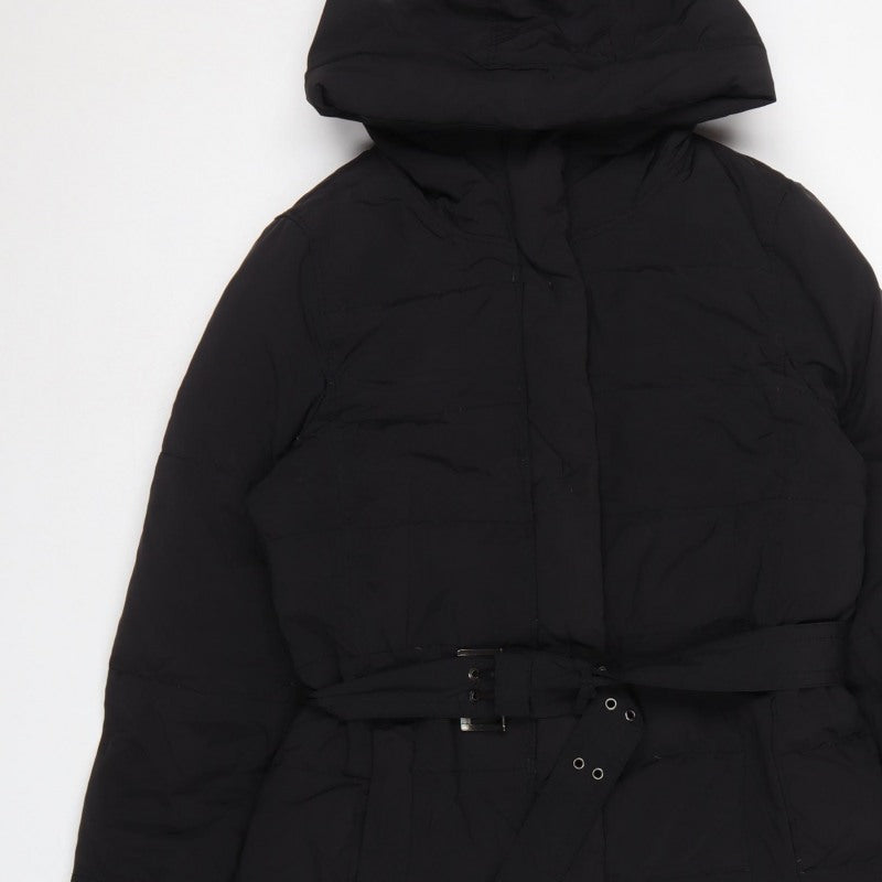 Zara Basic Women’s Black XL Hooded Belted Long Puffer Coat