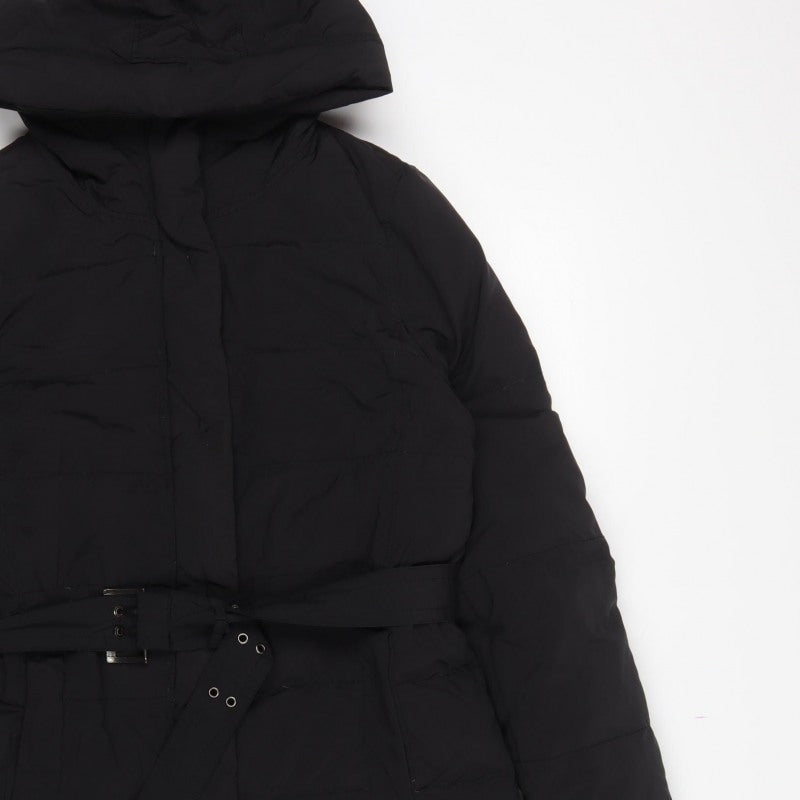 Zara Basic Women’s Black XL Hooded Belted Long Puffer Coat