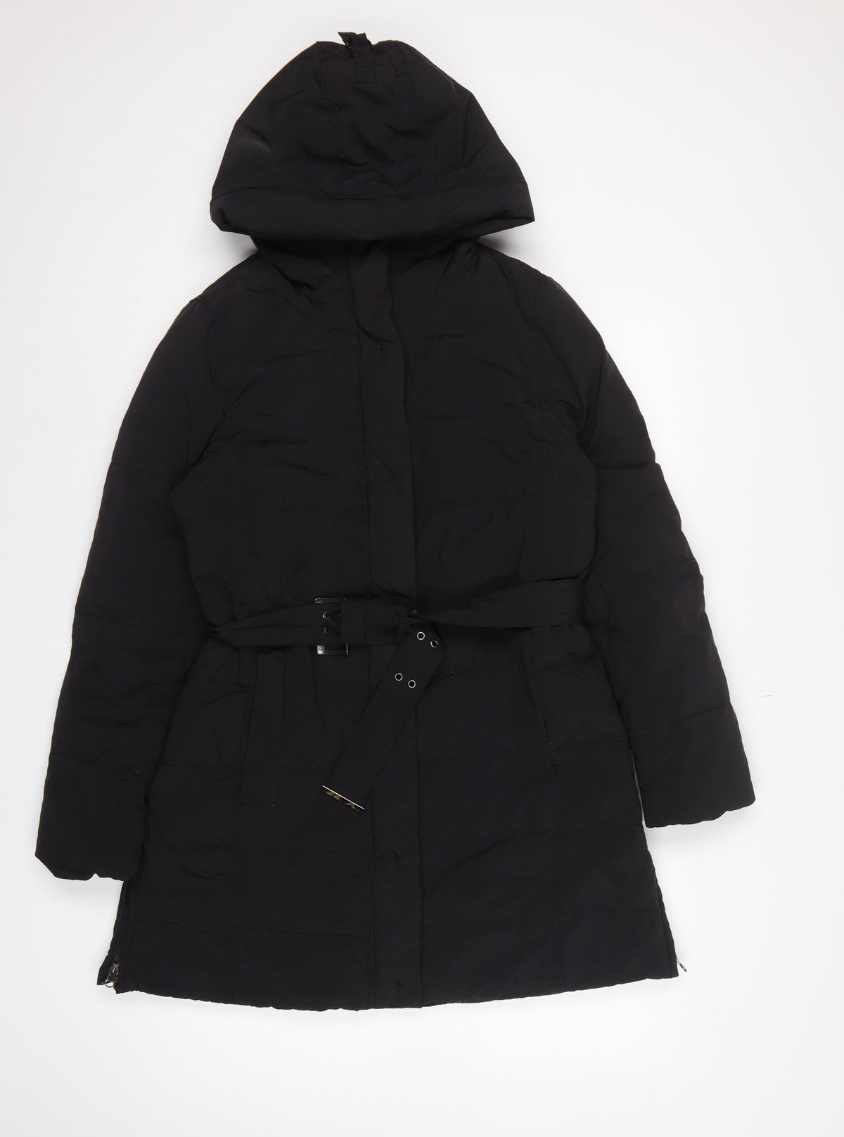 Zara Basic Women’s Black XL Hooded Belted Long Puffer Coat