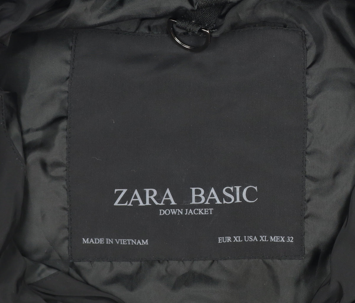 Zara Basic Women’s Black XL Hooded Belted Long Puffer Coat