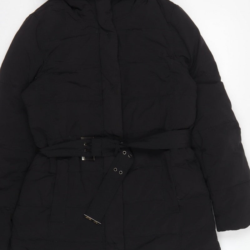 Zara Basic Women’s Black XL Hooded Belted Long Puffer Coat