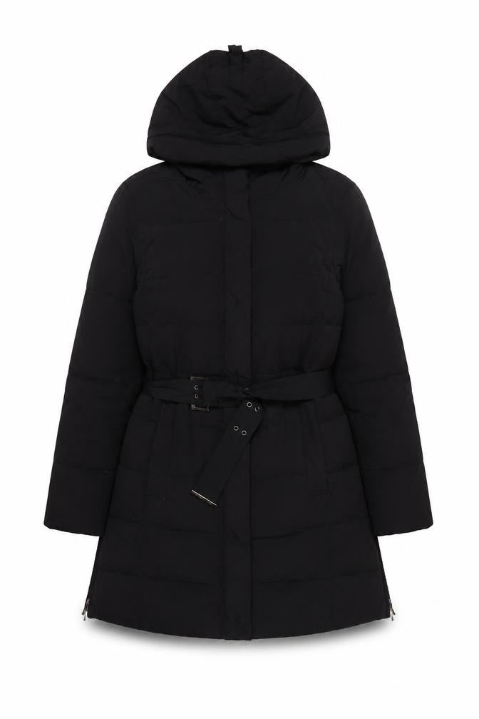 Zara Basic Women’s Black XL Hooded Belted Long Puffer Coat