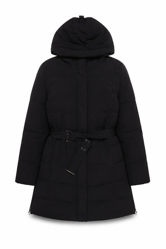 Zara Basic Women’s Black XL Hooded Belted Long Puffer Coat