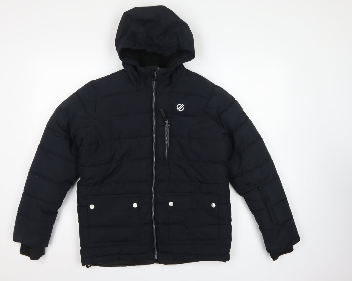 Dare 2b Boys Black 13 Years Hooded Puffer Ski Jacket Quilted