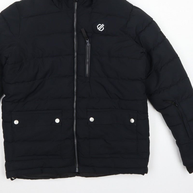 Dare 2b Boys Black 13 Years Hooded Puffer Ski Jacket Quilted